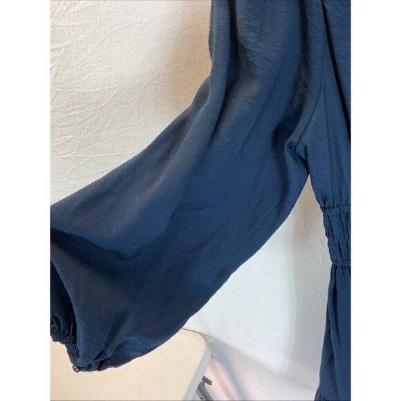 NEW Madewell Sophia Open Back Mini Dress Pockets Blue Balloon Sleeve Boho size L - Picture 7 of 15